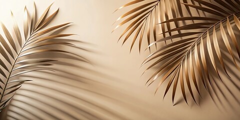 Fototapeta premium Palm leaves shadow on beige background, freeze motion, palm leaves, shadow, beige background, freeze motion, tropical