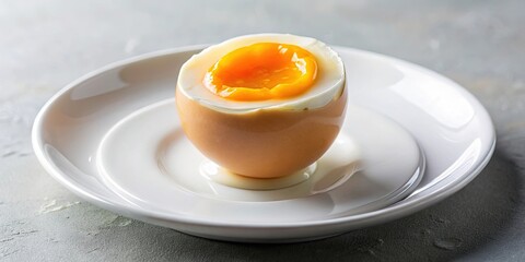 Soft-boiled egg on a white plate with a runny yolk, breakfast, food, egg, healthy, protein, soft-boiled, cooking