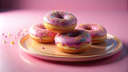 A trio of sugary delights on a pastel plate, a symphony of pink and sprinkles