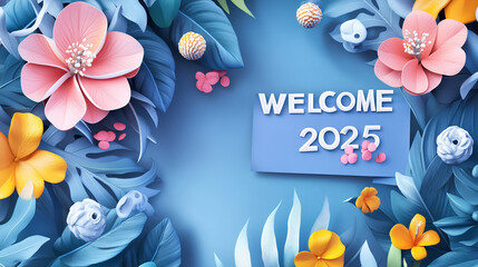 Welcome 2025 new year celebration concept. Suitable for marketing or business purposes. Panoramic banner with place for text