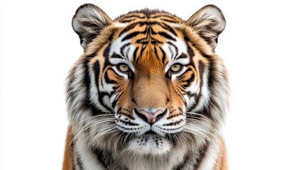 Naklejka premium a close up of a white tiger looking a camera on isolated white background