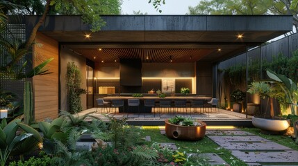 Obraz premium Modern Patio Design with Lush Greenery