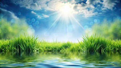 Fototapeta premium Outdoor grass and water surface display background with rendering , outdoor, grass, water, surface, display, background, rendering