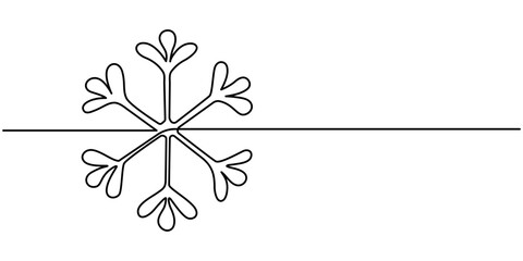 Snowflake Border Continuous Single Line Drawing, Snowflake Border Single Line Drawing with Copy Space, Merry Christmas decoration. Continuous one line drawing art, Snowflake vector one line continuous