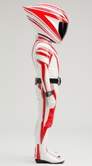 Futuristic Soldier in Red and White Striped Suit with Helmet