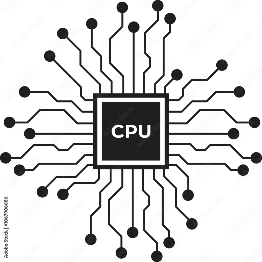 Poster cpu processor vector icon. computer microchip processor. suitable for website design, logo, app, tem