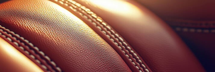 Luxury Close-Up of Rich Brown Leather Seat Upholstery in Warm Lighting