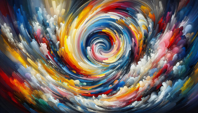 Abstract vibrant painted swirl of colorful curves