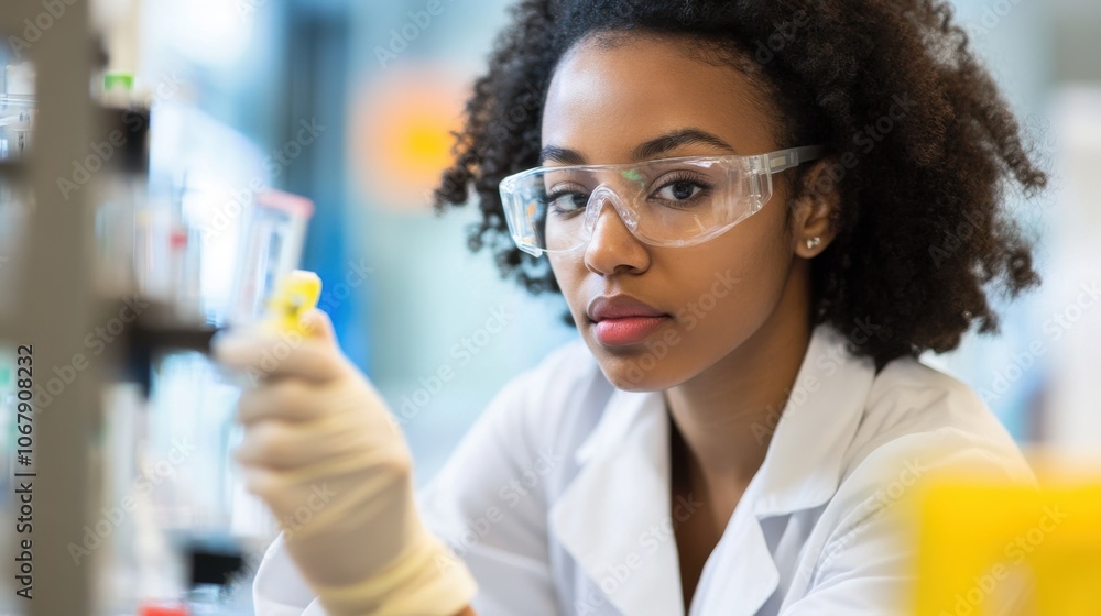 Poster researcher analyzing samples in laboratory setting