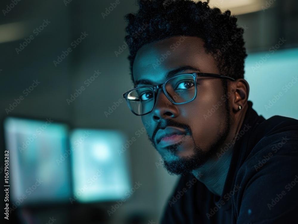 Aufkleber Focused Developer in Tech Office Environment
