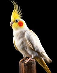 White cockatiel parrot on a branch in white background