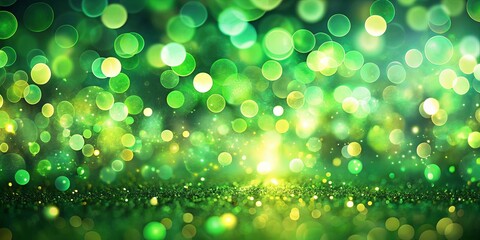 Fototapeta premium Abstract Green and Gold Sparkle Background with Circular Bokeh Lights and Glittering Surface