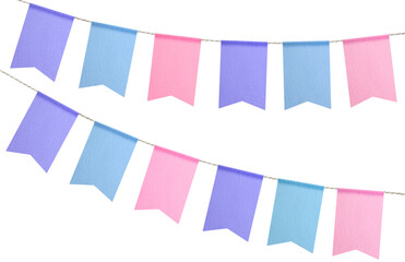Fototapeta premium Fabric flags on rope against white background. Party decoration