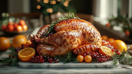 roasted country with vegetables and fruits