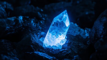 Fototapeta premium Illuminating Integrity: Glowing Crystal Symbolizing Moral Purity Amidst Dark Rocks
