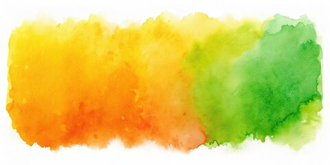 Fototapeta premium Watercolor brush paint background in orange, yellow, and green for a vibrant summer design, watercolor, brush paint, background