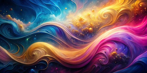 Abstract Swirling Hues Encapsulating a Universe of Shimmering Dust and Gleaming Spheres