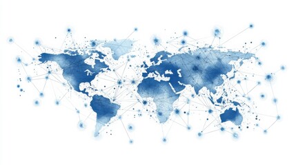 Obraz premium Global Network Connection Illustrated With a World Map and Data Points. Generative AI
