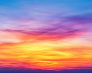 Obraz premium A vibrant sunset sky showcasing a gradient of warm colors blending into cool hues, creating a stunning and serene atmosphere.