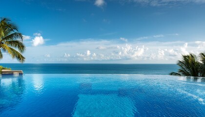 Fototapeta premium A luxury hotel infinity pool with the ocean at its edge