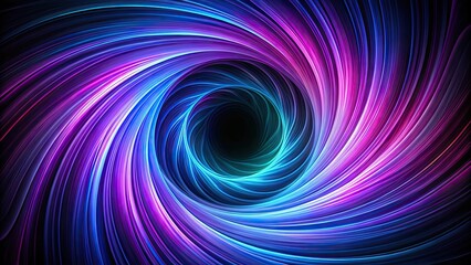 Abstract purple and blue swirl on black background with tunnel circle design, vibrant, colorful, psychedelic