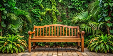 Beautiful ornate wooden garden bench surrounded by lush green plants, ornate, wooden, garden, bench, outdoor, furniture