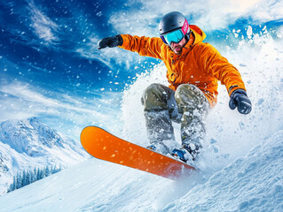 Dynamic Snowboarder on Icy Steep Slope