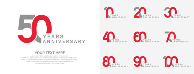 Anniversary logo set vector design, red color for celebration event