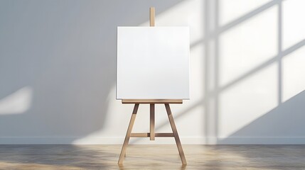 Empty Canvas on Wooden Easel in Room with Sunlight
