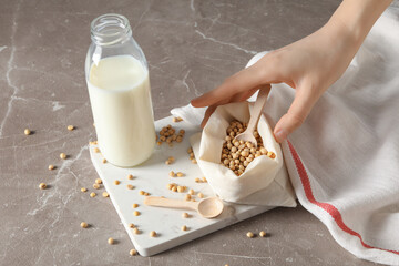 Soy and milk, concept of healthy food and drink