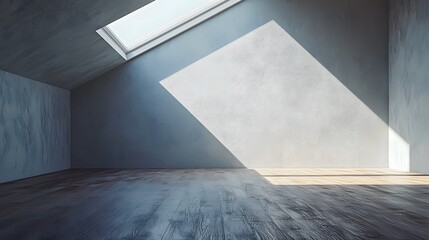 Obraz premium Minimalist Attic Room with Skylight and Wood Flooring