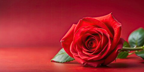 Red rose symbolizing love and affection on a matching red background for Valentine's Day or Mother's Day celebration