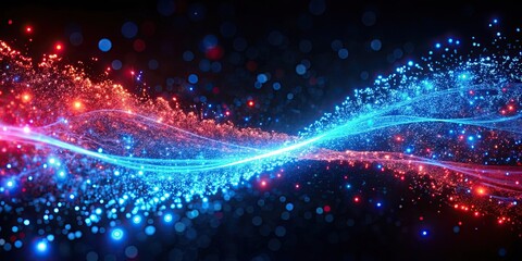 Obraz premium Abstract colorful glow light trail with blue red particles background, vertical, footage, abstract, colorful, glow, light trail
