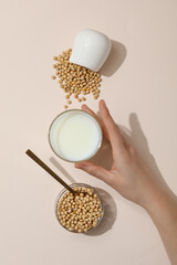 Soy and milk, concept of healthy food and drink