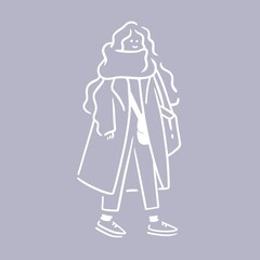 冬　女性　歩く　冬服　bag