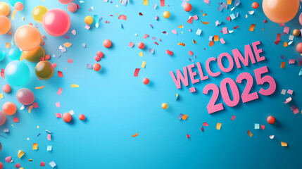 Welcome 2025 new year celebration concept. Suitable for marketing or business purposes. Panoramic banner with place for text