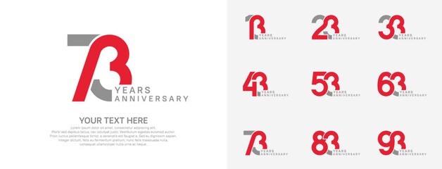 Anniversary logo set vector design, red color for celebration event