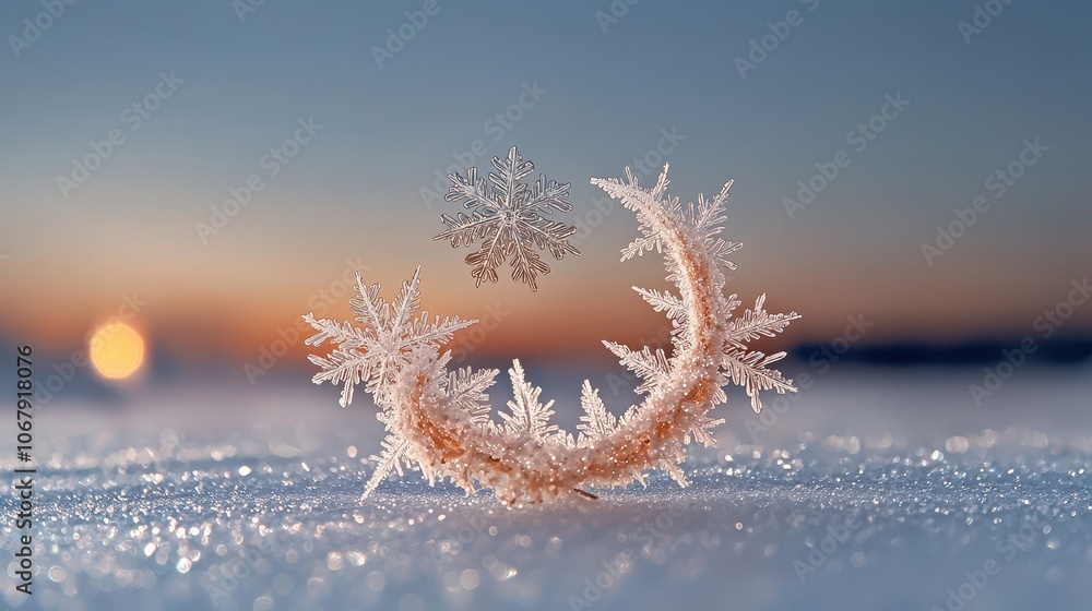 Poster delicate snowflake structures on frosted surface