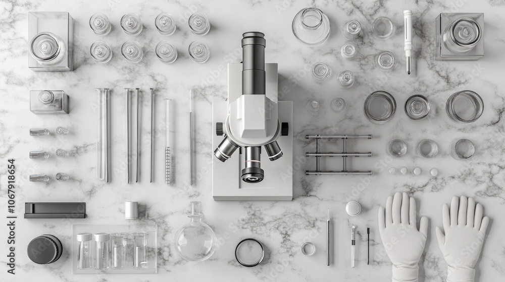 Poster laboratory instruments on marble surface for science work