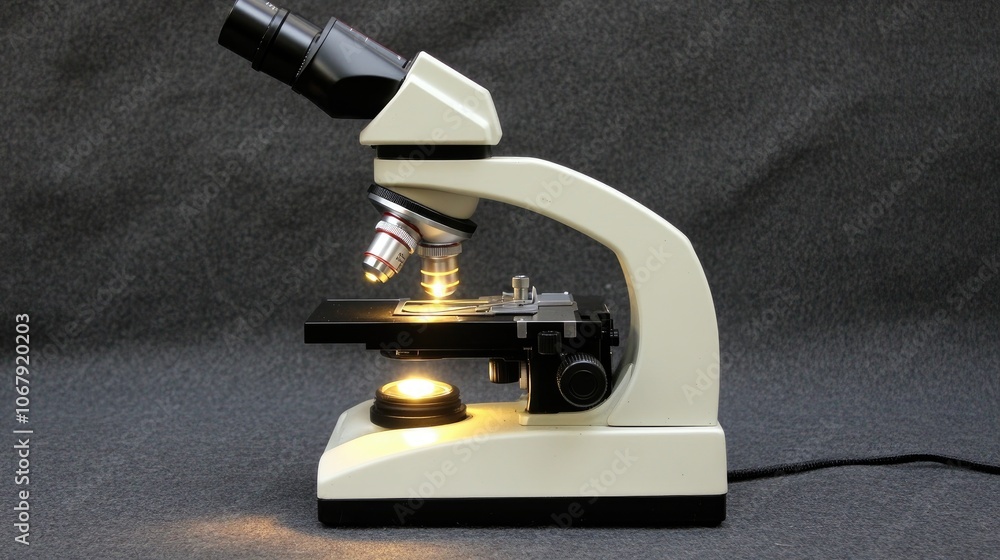 Poster laboratory microscope with illuminated stage