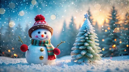 Christmas card featuring a cheerful snowman in a winter wonderland setting , snowman, winter, holiday, card, Christmas, festive