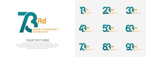 Anniversary logo set vector design, green and orange color for celebration event