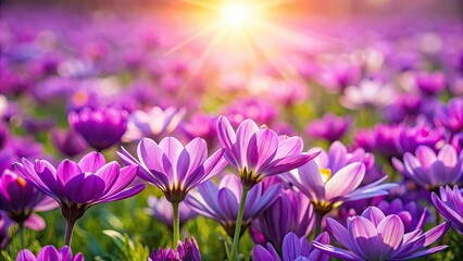 Obraz premium Field of purple flowers blooming in the spring sun, spring, nature, garden, bloom, vibrant, lavender, meadow, landscape, botanical