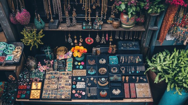 Colorful Jewelry Display in Artisan Market