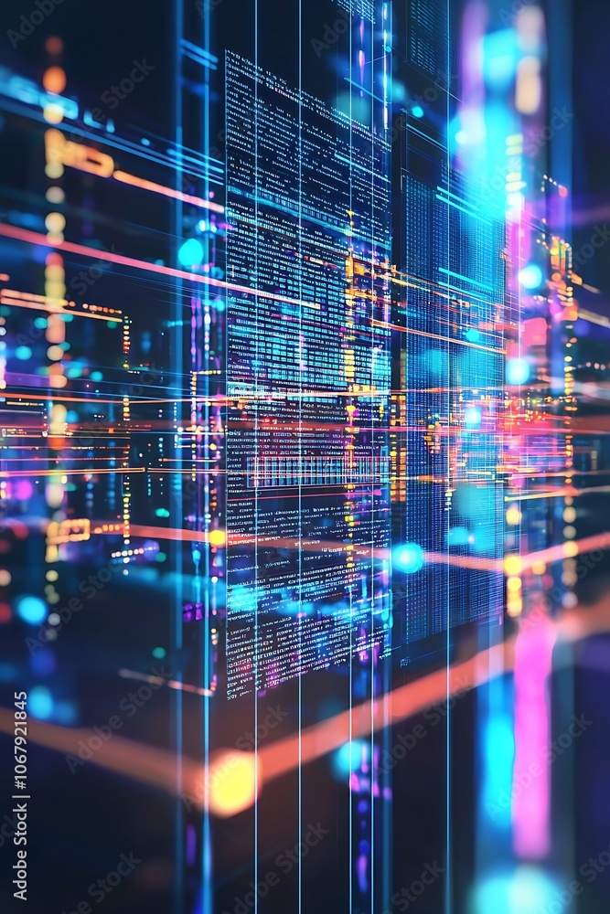 Poster a computer screen with a lot of lines and colors