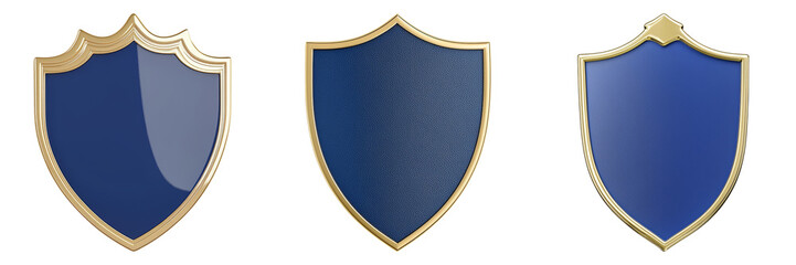 Elegant Blue Shields Collection Three Distinct Designs with Gold Accents for Creative Projects