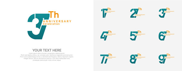 Anniversary logo set vector design, green and orange color for celebration event
