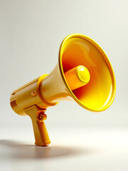 Yellow megaphone on white background, symbolizing loud communication and announcements