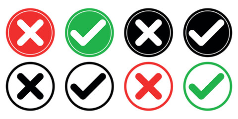tick and cross icon with red and green circles
