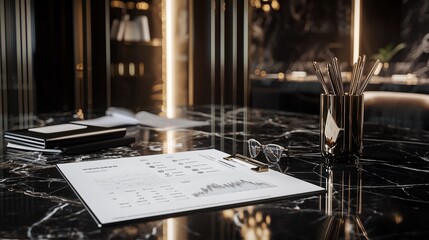 Elegant Luxury Office Setup with Financial Charts